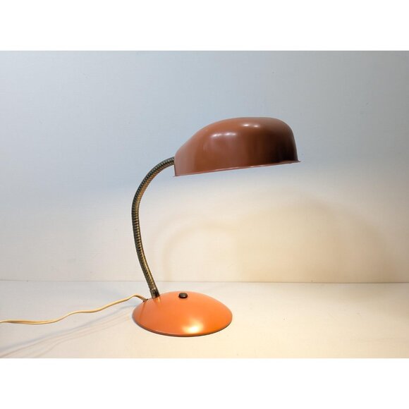 MCM Orange Gooseneck desk lamp, vintage retro home decor - Picture 3 of 10